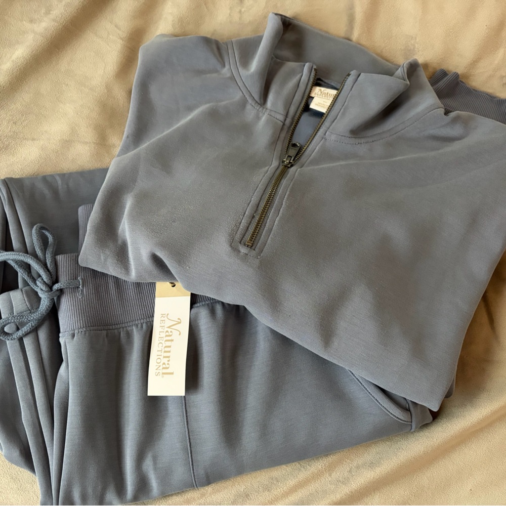 Natural Reflections Athleisure Wear Light Blue/Gray Hoodie And Pants Set